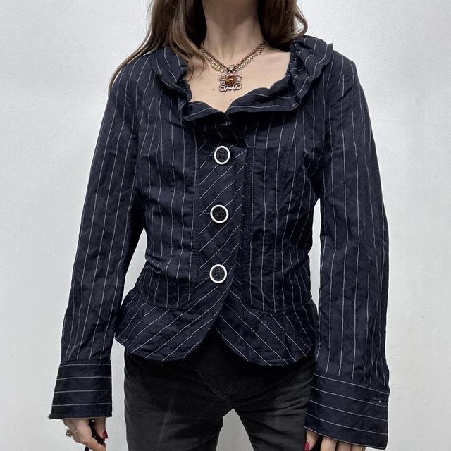 Pinstripe structured flared shirt jacket