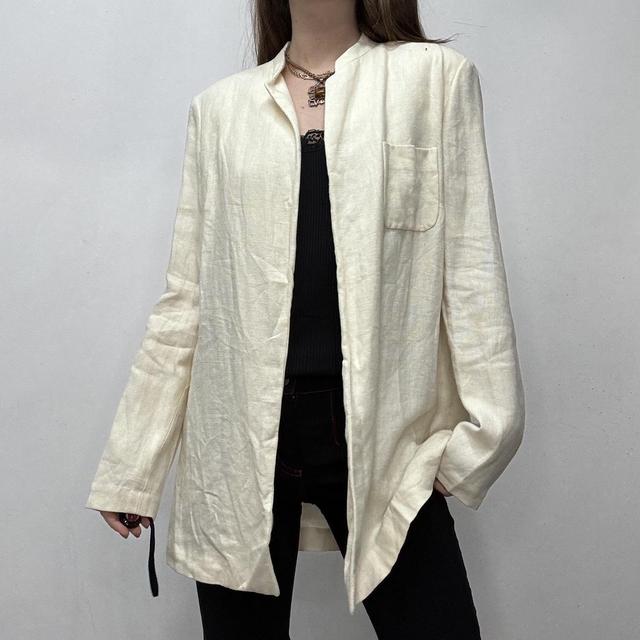 Cream long linen slouchy minimalist blazer