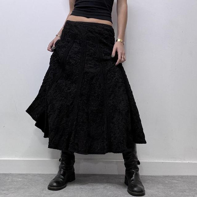Black lace grunge flared maxi skirt