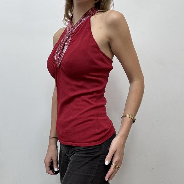 Red beaded halter vest