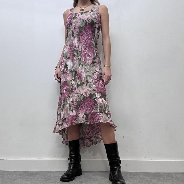 Pink floral floaty bias cut midi dress
