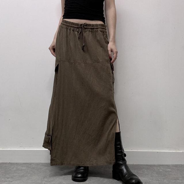 Khaki linen cargo maxi skirt