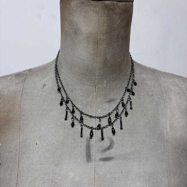Black layered drape bead grunge necklace