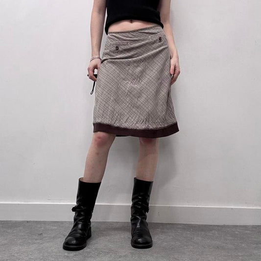 Checked tartan brown midi skirt