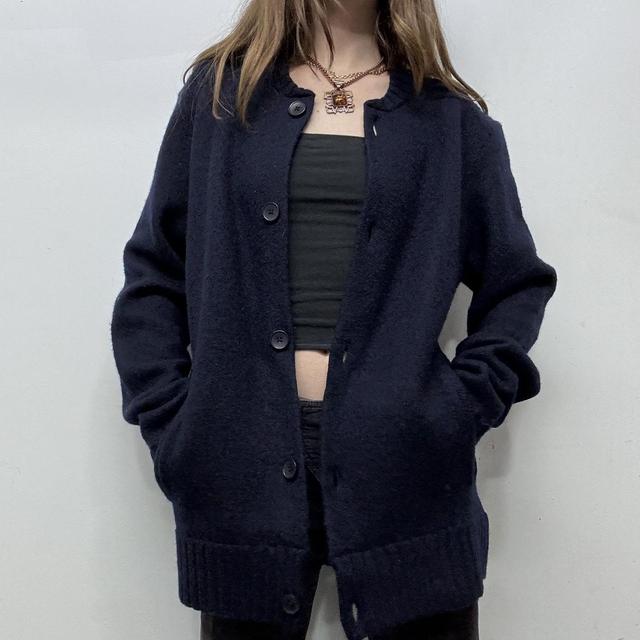 Oversized navy wool cardigan