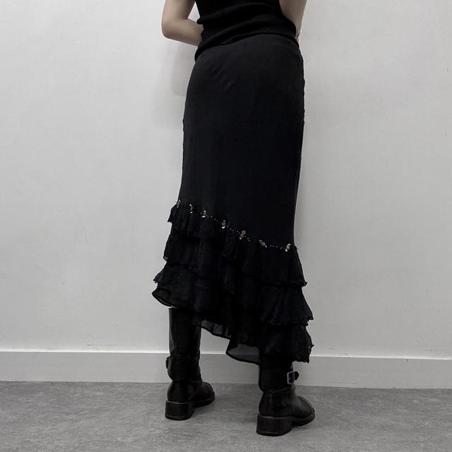 Black layered silk bow midi skirt