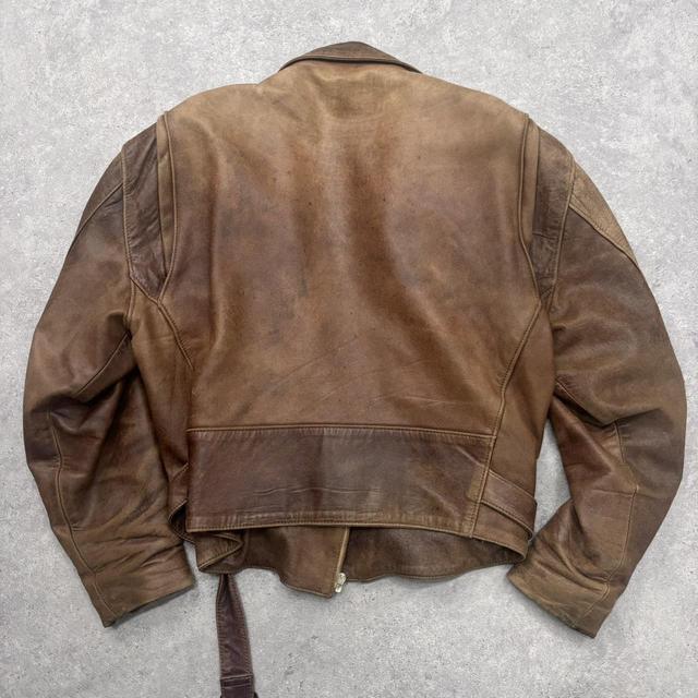 Brown leather slouchy biker jacket