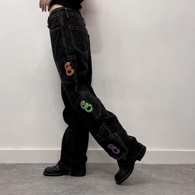Dark denim graphic jeans