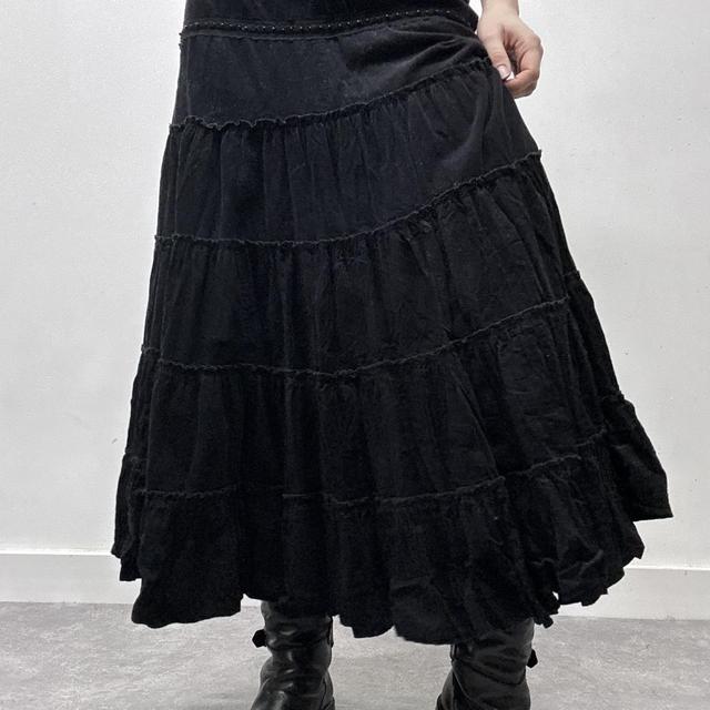 Tiered black cord maxi skirt