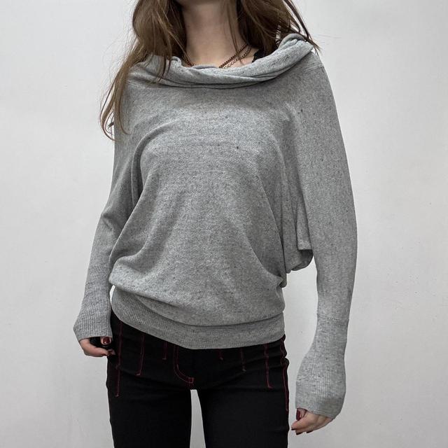 Grey knit slouchy wide neck jumper