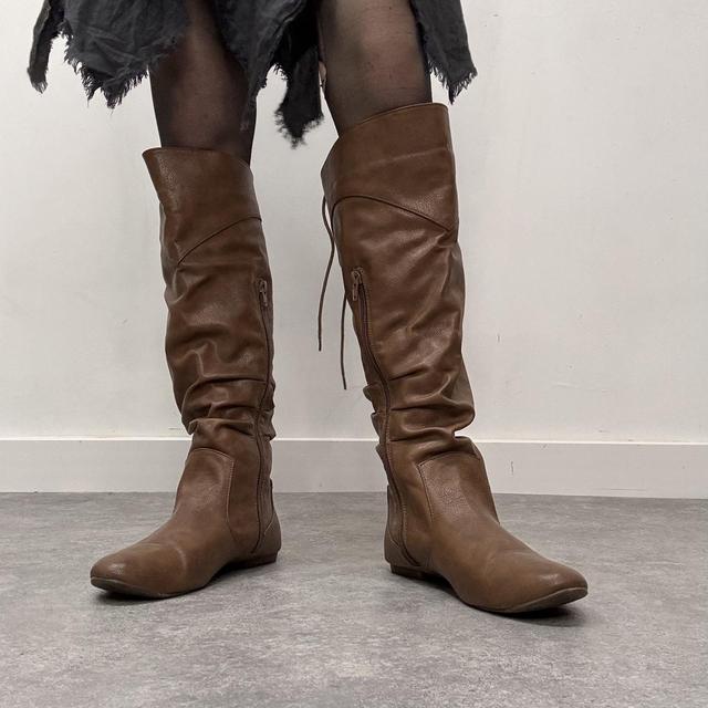 Faux leather lace up slouchy boots