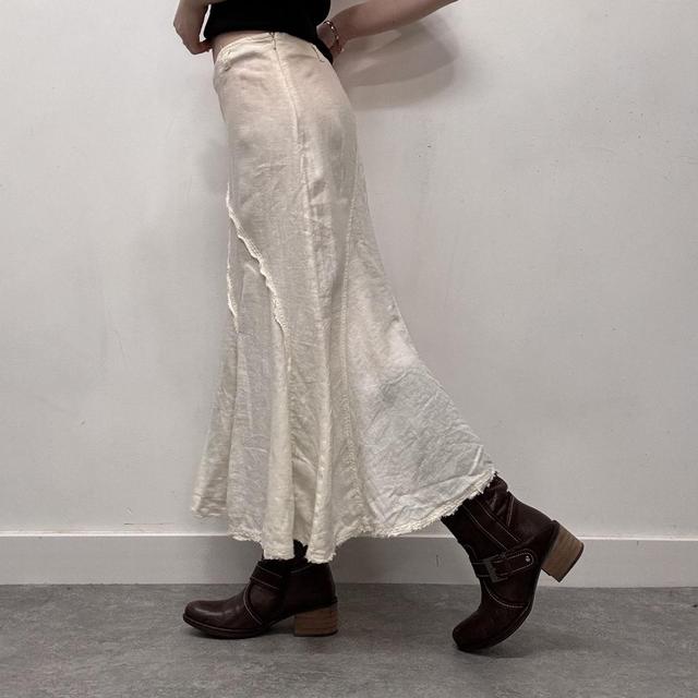Cream linen distressed midi skirt