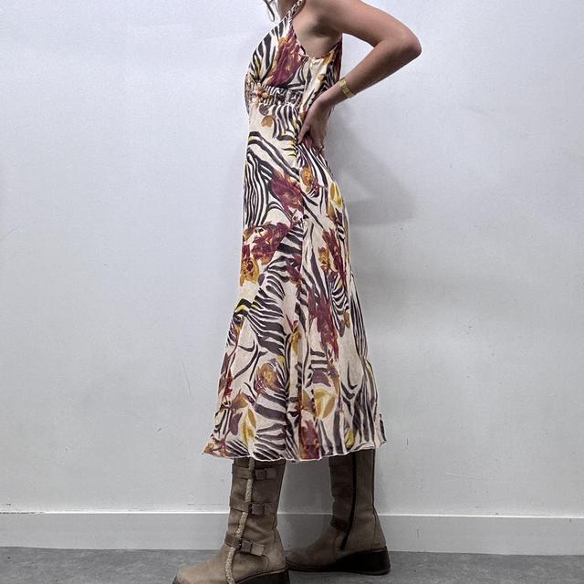 Bias cut zebra floral print maxi dress