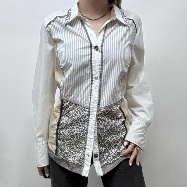 Pinstripe leopard patchwork shirt