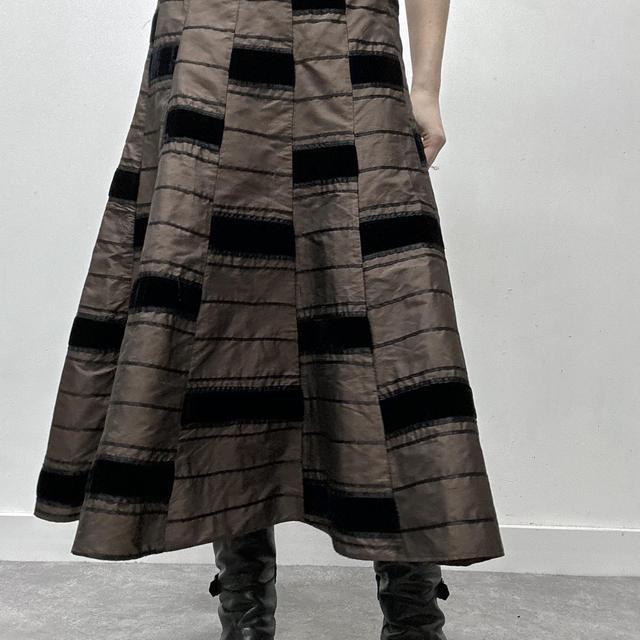 Brown satin striped velvet skirt
