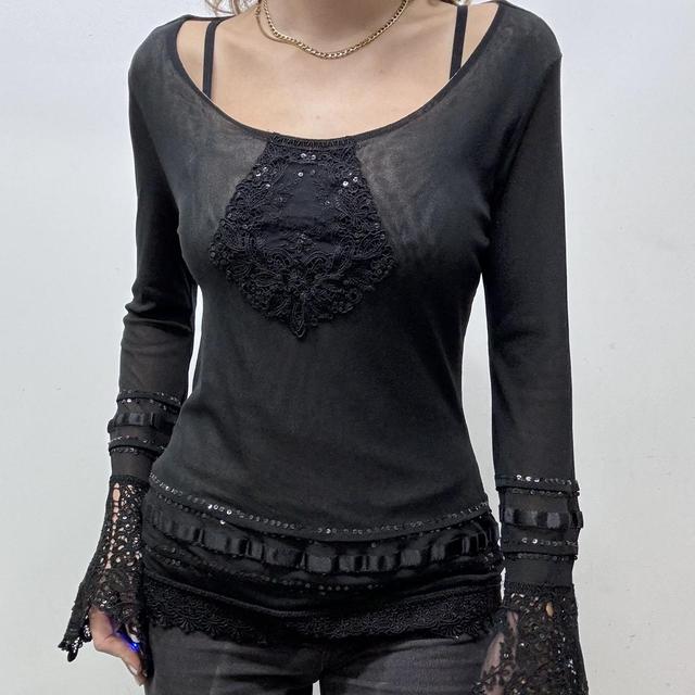 Black lace flared gothic top
