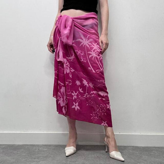 Vintage tropical patterned wrap sarong skirt