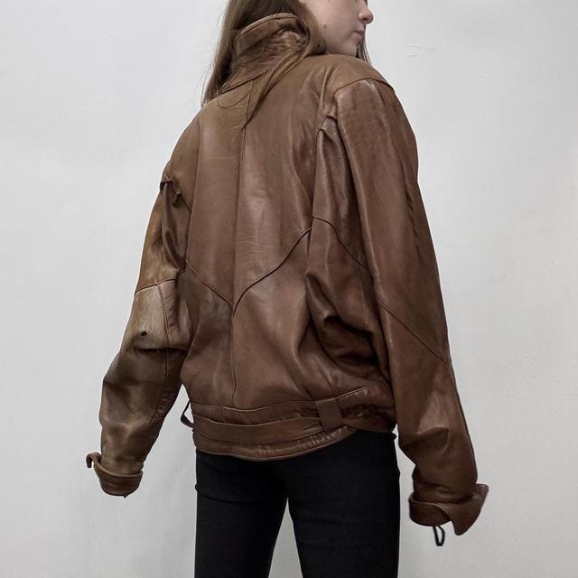 Brown leather batwing biker jacket