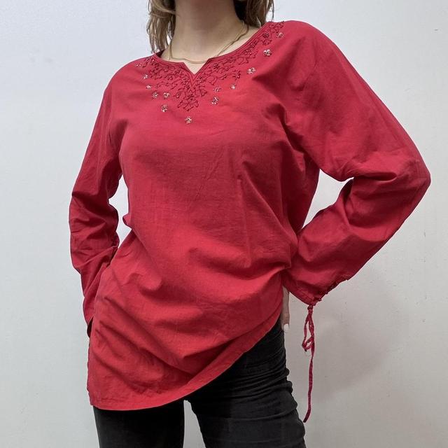 Red cotton embroidered blouse