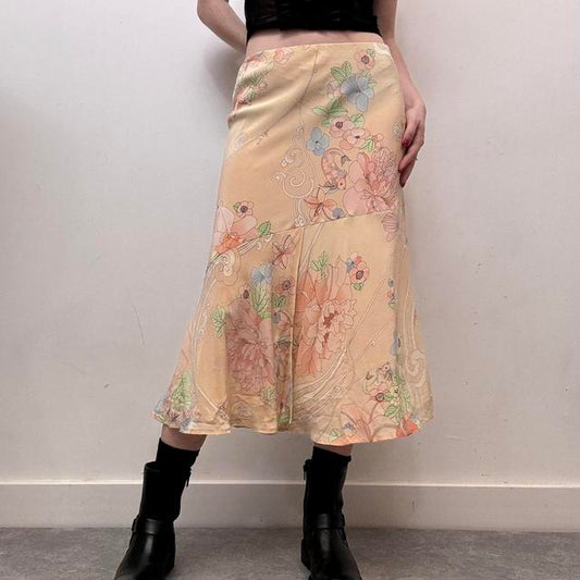 Vintage floaty floral midi skirt