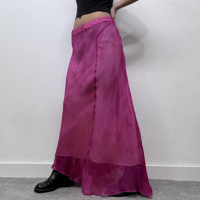 Silk crinkle pink maxi skirt