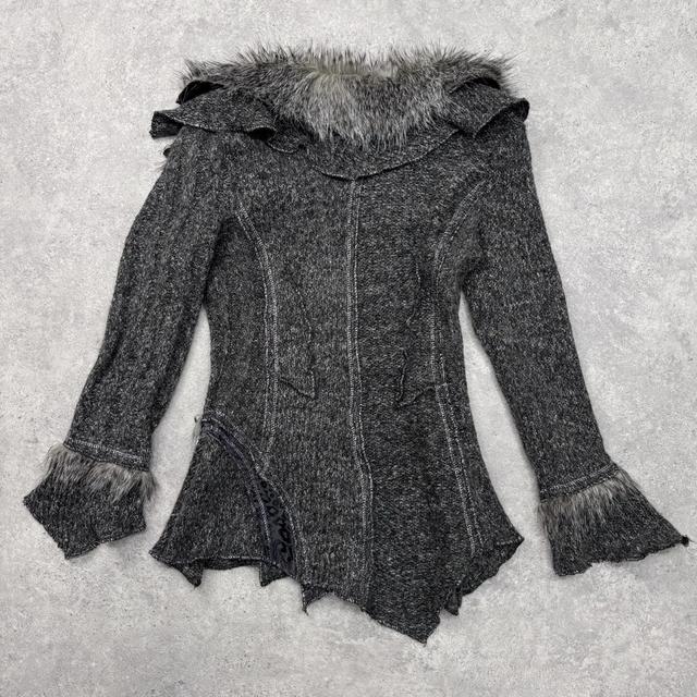 Patchwork knitted asymmetric cardigan