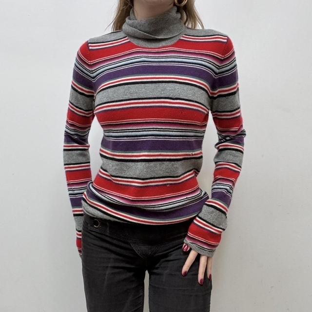Cashmere strip jumper roll-neck