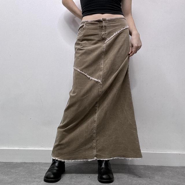 Tan cord distressed maxi skirt