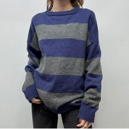 Oversized striped wool knit jumper