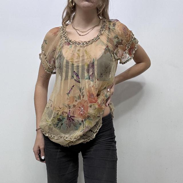 Sheer crinkle silk floaty ruffle top