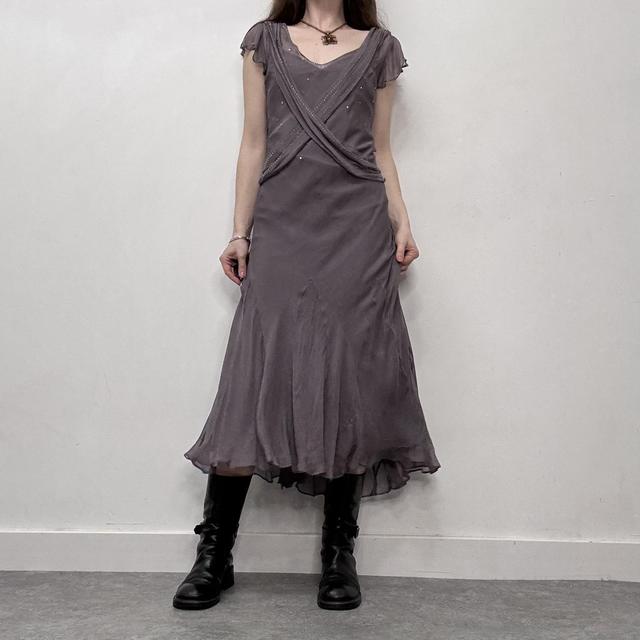 Sheer fine layered silk draped dress
