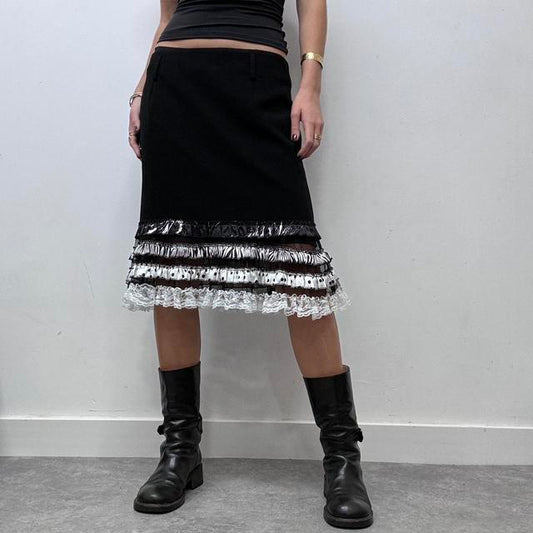 Black fitted aline skirt with lace ruffle hem