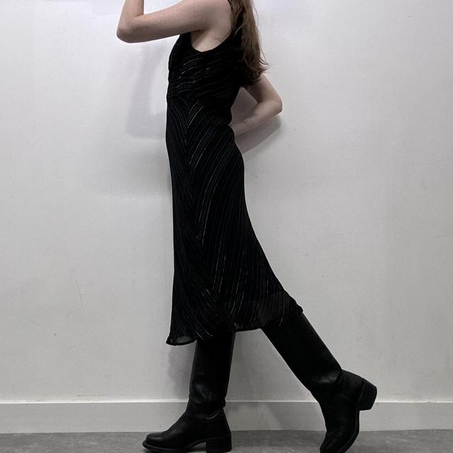 Black pinstripe bias cut 90s dress