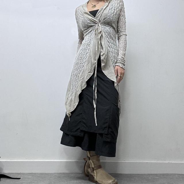 Sheer knitted asymmetric wrap cardigan