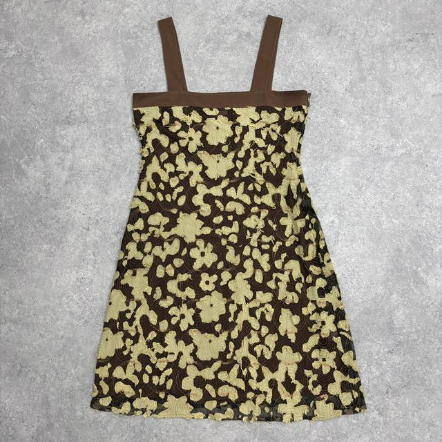 Brown flower distressed frayed midi dress