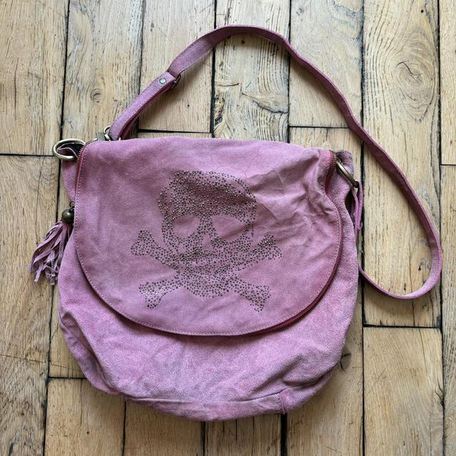 Diamonte pink suede satchal bag