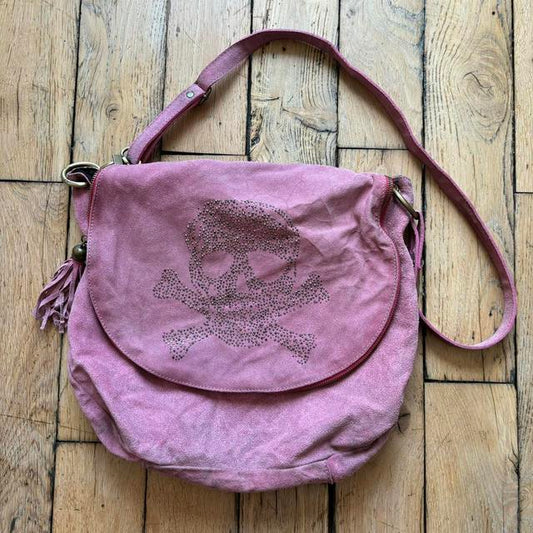 Diamonte pink suede satchal bag