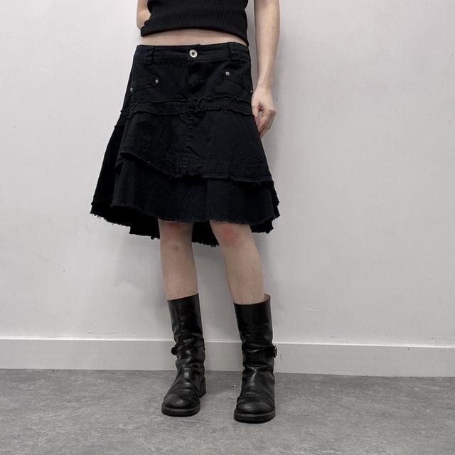 Navy distressed midi skirt