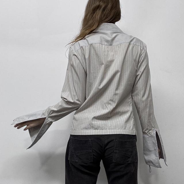 Corset gathered pinstripe flared office shirt