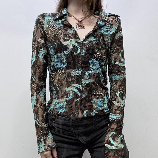 Sheer lace paisley print shirt