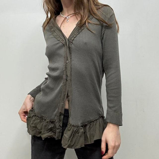 Khaki ribbed lace cardigan