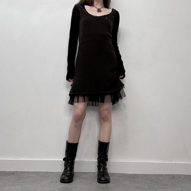Sheer knit layered mesh mini dress
