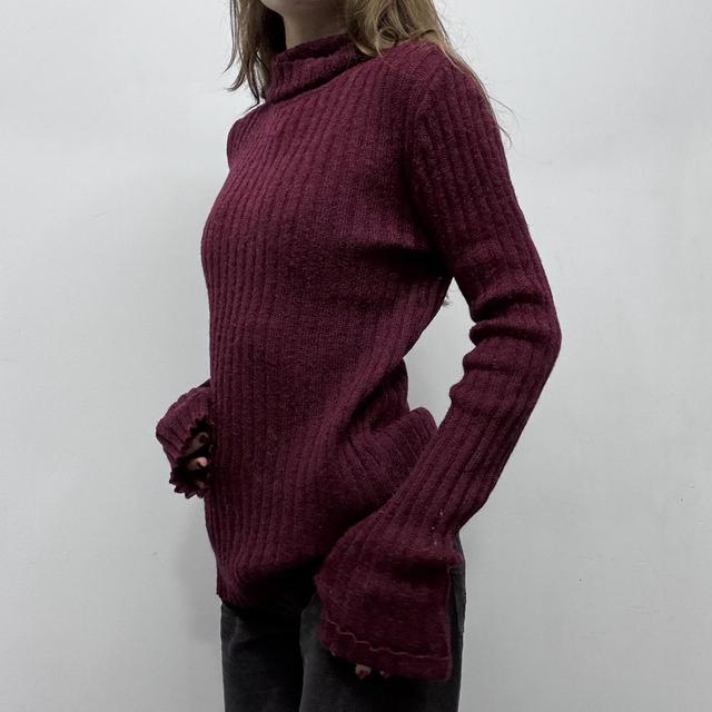 Burgandy ribbed knit sheer slouchy jumper