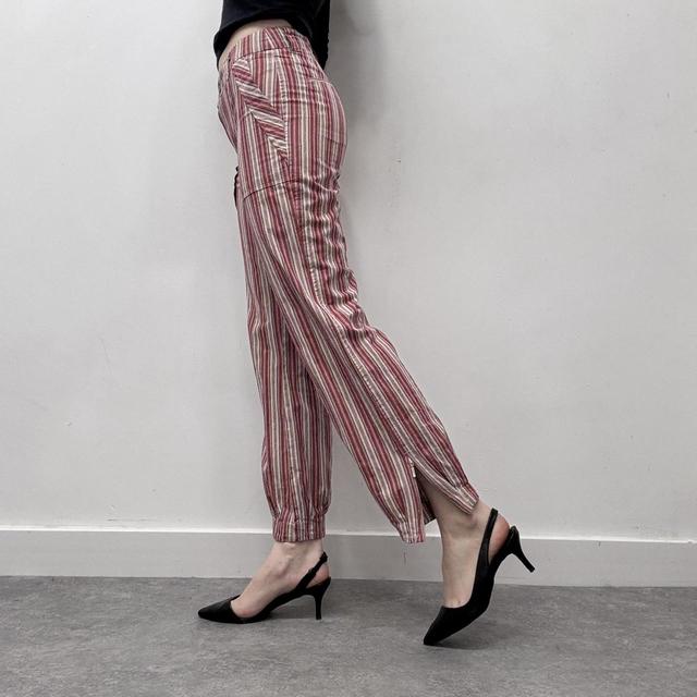 Pinstripe lowrise zip flare cuff pants