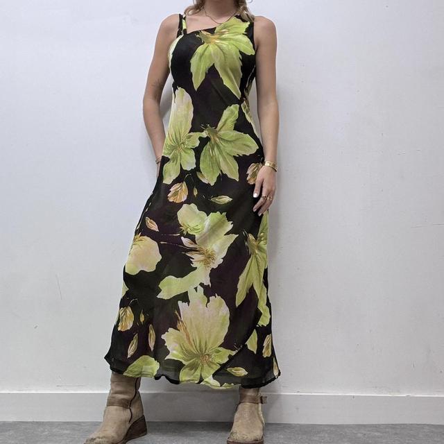 Sheer graphic oversized floral print maxi dress