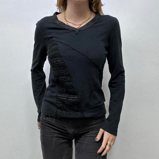 Black panelled patch 90s grunge top