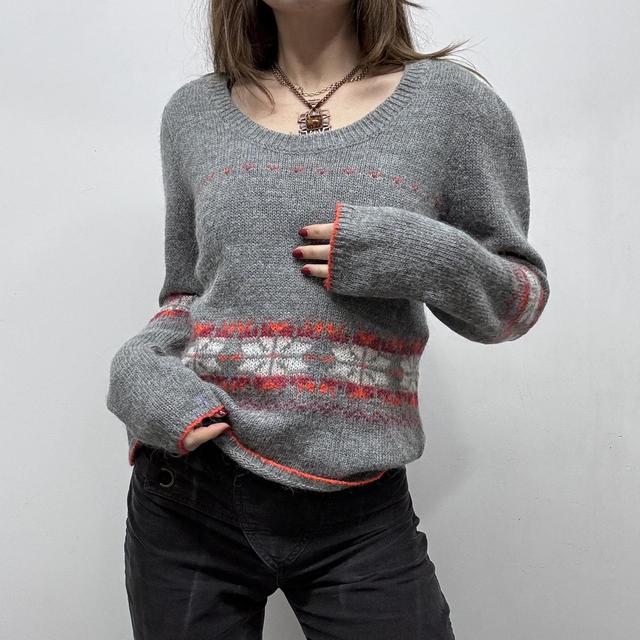 Arran norweigan style grey wool knit jumper