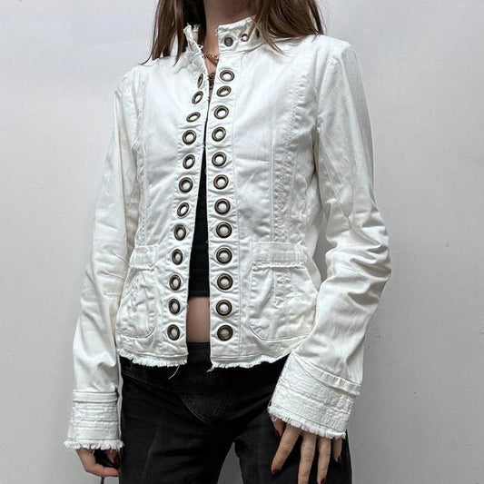 White flared eyelet jacket