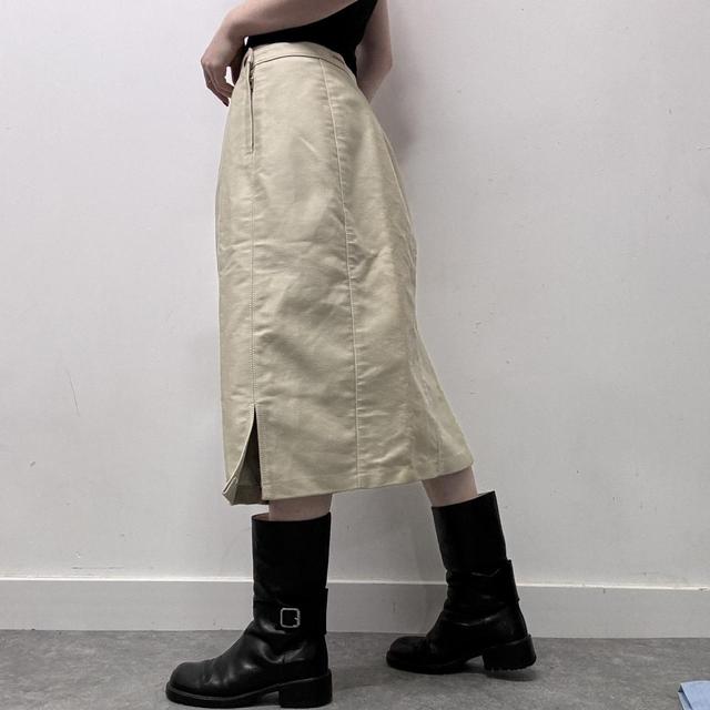 Cream canvas midi skirt