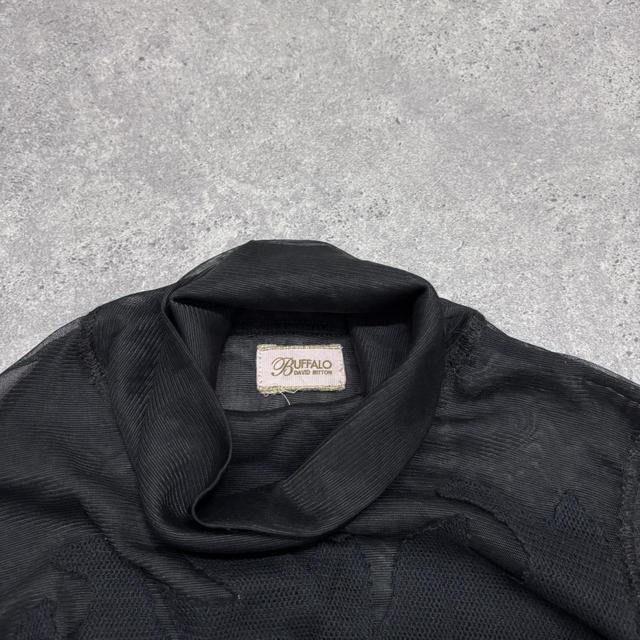 Black sheer mesh layered ruffle shirt